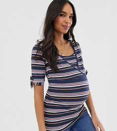 Футболка в полоску с завязками на манжетах Mamalicious Nursing-Мульти Mama.Licious