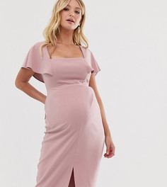 Платье миди с квадратным вырезом и рукавами-оборками ASOS DESIGN Maternity-Розовый