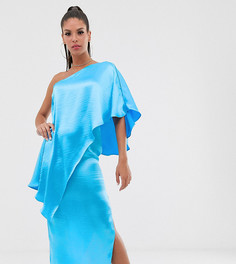 Атласное платье миди на одно плечо с двухслойным дизайном ASOS DESIGN Tall-Синий