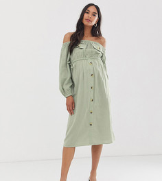 Платье миди с открытыми плечами и карманами ASOS DESIGN Maternity-Зеленый