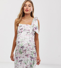 Платье миди на одно плечо с цветочным принтом и завязкой ASOS DESIGN Maternity-Мульти
