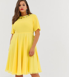 Платье миди с кроп-топом и отделкой на вороте ASOS DESIGN Curve-Желтый
