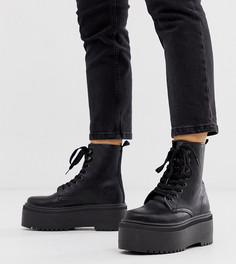 Черные ботинки для широкой стопы на массивной подошве со шнуровкой ASOS DESIGN-Черный