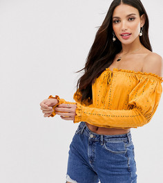 Топ с открытыми плечами и вышивкой ришелье ASOS DESIGN Tall-Желтый