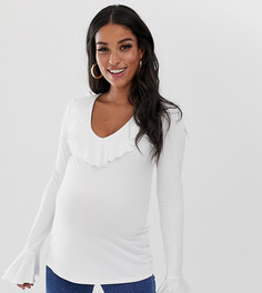Топ с V-образным вырезом и оборками спереди ASOS DESIGN Maternity-Кремовый
