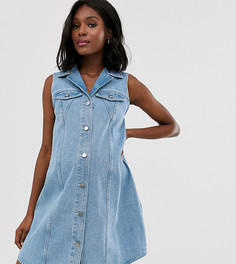 Джинсовое короткое приталенное платье-рубашка без рукавов ASOS DESIGN Maternity-Синий