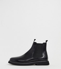 Черные кожаные ботинки челси для широкой стопы с массивной подошвой ASOS DESIGN-Черный
