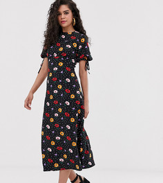 Чайное платье миди с цветочным принтом Fashion Union Tall-Черный