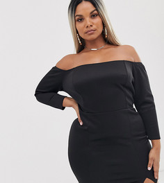 Платье мини с открытыми плечами и длинными рукавами ASOS DESIGN Curve-Черный