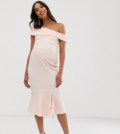 Фактурное платье миди с открытыми плечами ASOS DESIGN Maternity-Розовый