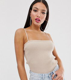 Трикотажный топ в рубчик на тонких бретельках ASOS DESIGN Tall-Светло-бежевый