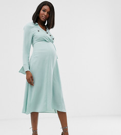 Платье-рубашка миди на пуговицах с запахом ASOS DESIGN Maternity-Зеленый