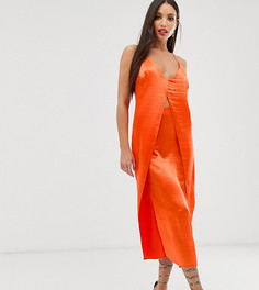 Атласное блестящее платье-комбинация миди на бретельках ASOS DESIGN Tall-Оранжевый