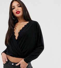 Топ с запахом и кружевной отделкой ASOS DESIGN Tall-Черный