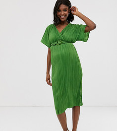 Плиссированное чайное платье миди с пряжкой ASOS DESIGN Maternity-Зеленый