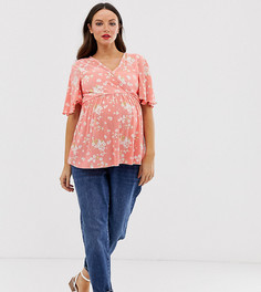 Плиссированный топ с запахом и рукавами-оборками ASOS DESIGN Maternity nursing-Мульти