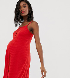 Ярко-красное платье в рубчик с пуговицами спереди New Look Maternity-Красный