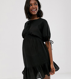 Платье мини с короткими рукавами и эластичной талией ASOS DESIGN Maternity-Черный