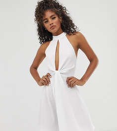 Фактурный сарафан мини с глубоким вырезом ASOS DESIGN Tall-Белый