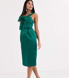 Зеленое платье миди с асимметричными ремешками и бантом True Decadence Tall-Зеленый