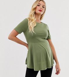 Свободный двухслойный топ цвета хаки для кормления с короткими рукавами ASOS DESIGN Maternity-Зеленый
