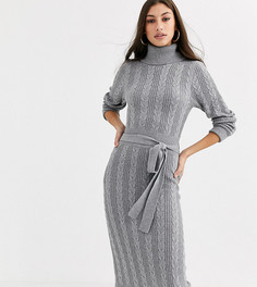 Вязаное платье миди с поясом Fashion Union Tall-Зеленый
