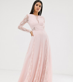 Платье макси с длинными рукавами и кружевной вставкой ASOS DESIGN Tall-Розовый