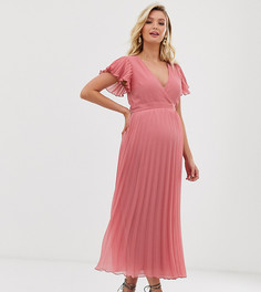 Фактурное платье миди с запахом и плиссировкой ASOS DESIGN Maternity-Розовый