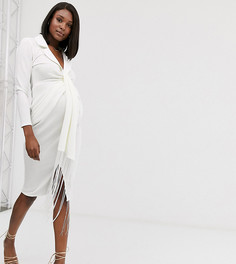 Платье-рубашка миди с бахромой ASOS DESIGN Maternity-Белый