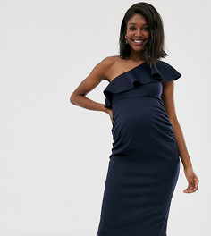 Облегающее платье на одно плечо с оборкой True Violet Maternity-Темно-синий