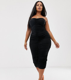Черное платье-бандо миди со сборками Club L London Plus-Черный