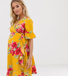 Платье с запахом и цветочным принтом Influence Maternity-Желтый