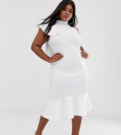 Платье миди на одно плечо с оборкой ASOS DESIGN Curve-Белый
