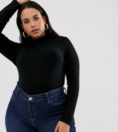 Черное боди в рубчик с длинными рукавами ASOS DESIGN Curve-Черный