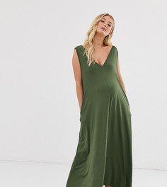 Трапециевидное платье макси с глубоким вырезом ASOS DESIGN Maternity-Черный