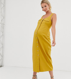 Джинсовое платье миди горчичного цвета на пуговицах ASOS DESIGN Maternity-Оранжевый