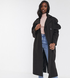 Темно-коричневое пальто с объемными рукавами ASOS DESIGN Tall-Коричневый