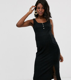 Платье миди в рубчик на пуговицах ASOS DESIGN Maternity-Черный
