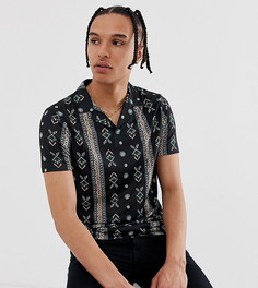 Поло с принтом пейсли и воротником в виде лацканов ASOS DESIGN Tall-Черный