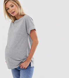 Серая меланжевая oversize-футболка бойфренда с отворотами на рукавах ASOS DESIGN Maternity-Серый