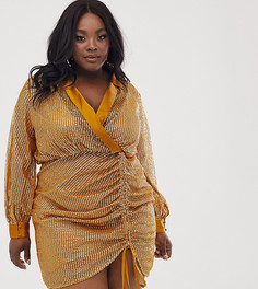 Платье-смокинг с отделкой и контрастными атласными элементами ASOS DESIGN Curve-Коричневый