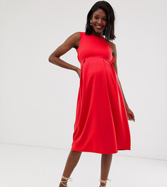 Приталенное платье с открытой спиной и бантом True Violet Maternity-Красный