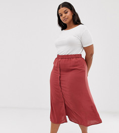 Красная юбка миди на пуговицах Vero Moda Curve Aware-Коричневый