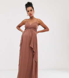 Платье макси на бретелях с ярусной юбкой и присборенным лифом ASOS DESIGN Maternity-Коричневый