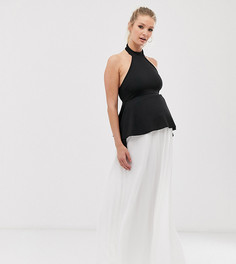 Платье макси в стиле колор блок с халтером и баской ASOS DESIGN Maternity-Черный