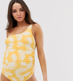 Желтый слитный купальник на одно плечо с пальмовым принтом ASOS DESIGN maternity-Мульти