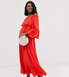 Платье макси из жатой ткани с открытыми плечами ASOS DESIGN Maternity-Красный