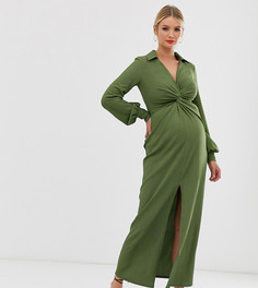 Фактурное платье макси с декоративным узлом и драпировкой ASOS DESIGN Maternity-Мульти