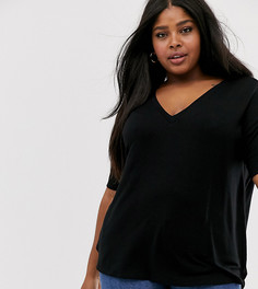 Черная фактурная oversize-футболка с V-образным вырезом ASOS DESIGN Curve-Черный