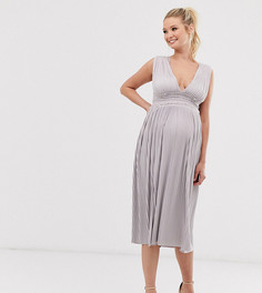 Плиссированное платье миди с кружевными вставками ASOS DESIGN Maternity-Розовый